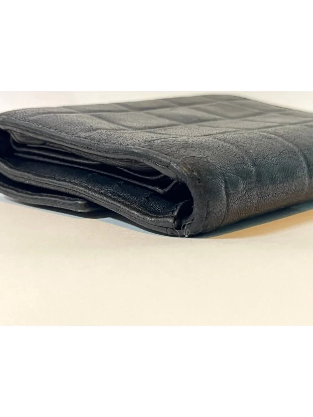Authentic Chanel Chocolate Bar matelasse square-quilted compact trifold wallet